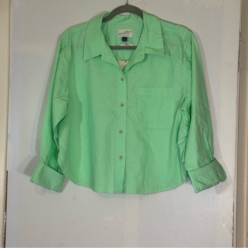 New Universal Thread Button Down Crop Top Pink/Gr… - image 9